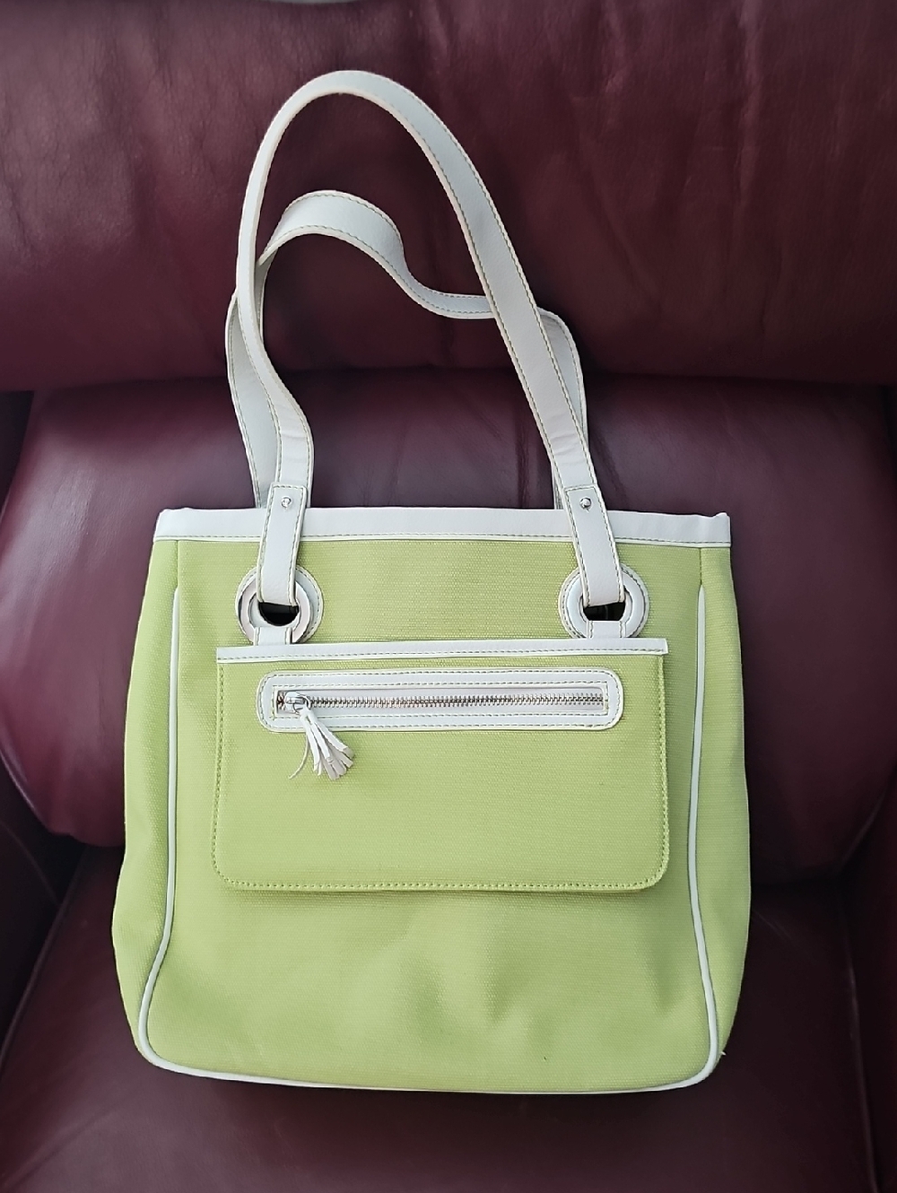 Bath & Body Works Lime Green Canvas Tote with White Trim